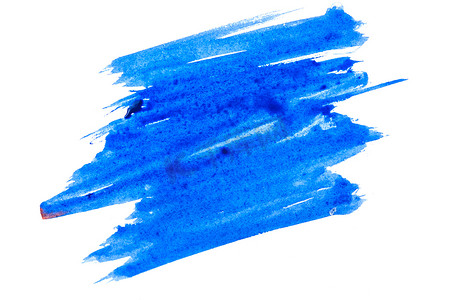彩虹笔刷单色摄影照片_蓝色油漆艺术干刷笔触。