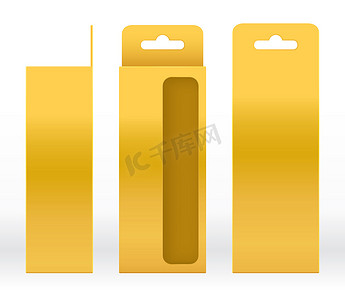 挂盒金色窗口形状切出包装模板空白。