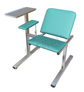 带绿色衬垫的可调节医疗检查椅，3D illu