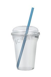 饮料吸管摄影照片_带吸管的空塑料奶昔杯
