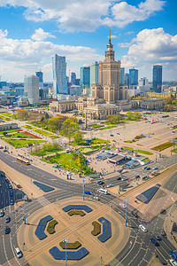 波兰华沙城市天际线的航拍照片