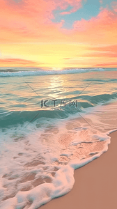 阳光沙滩海浪背景图片_日出阳光洒在沙滩上