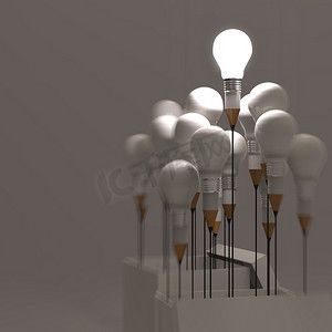 在框外绘制想法铅笔和灯泡概念作为 cr