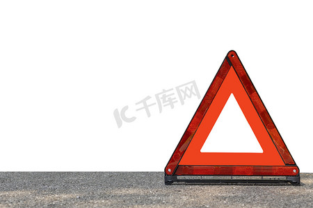 红色三角形摄影照片_红色三角形，红色紧急停车标志，红色紧急标志孤立