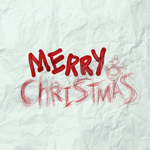 圣诞菜单摄影照片_圣诞贺卡用圣诞老人的手画在皱纸上