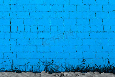 蓝色石膏粗糙砖外墙纹理