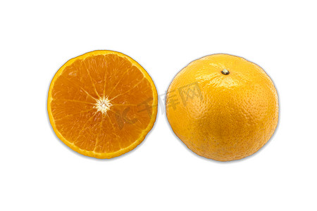 顶视图 孤立在白色背景上的新鲜脐橙。