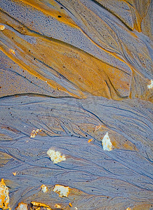 金黄背景摄影照片_在高岭土矿的抽象蓝色和金黄沙子纹理