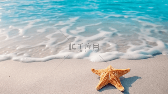 黄色海水背景图片_沙滩上的海星蓝色海水背景