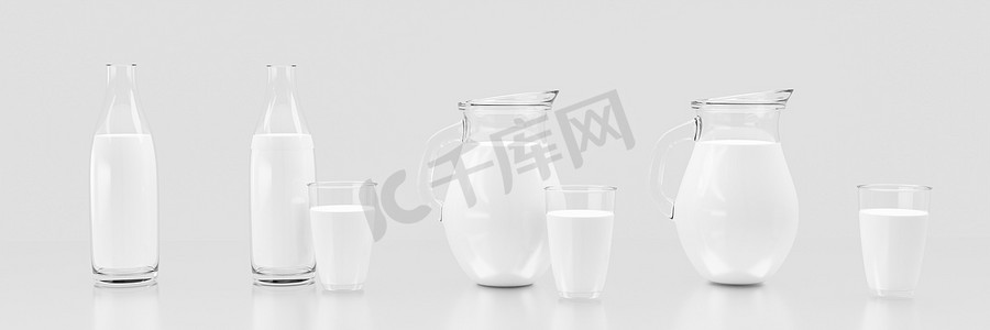罐装样机摄影照片_透明瓶装和透明罐装新鲜牛奶。