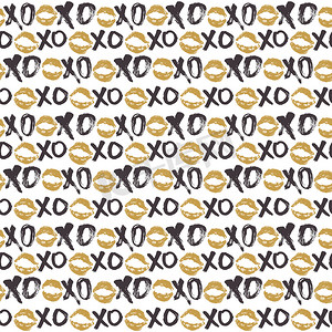 书法笔画笔刷摄影照片_XOXO 刷字标志无缝图案、垃圾书法拥抱和亲吻短语、互联网俚语缩写 XOXO 符号、白色背景上孤立的矢量插图