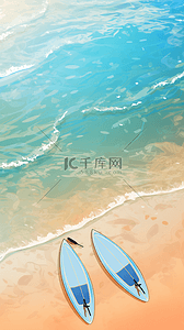 夏天海边蓝色背景图片_夏天海边沙滩上的小船