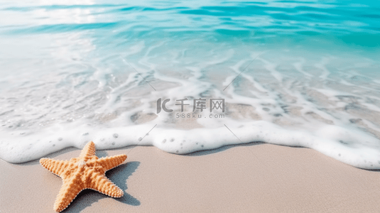 沙滩上的海星蓝色海水背景