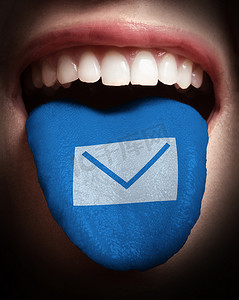 张开嘴巴张开舌头的女人在电子邮件图标中的颜色是