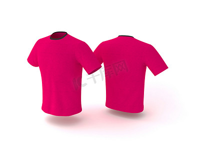 粉红色 T 恤模板，隔离在背景上。