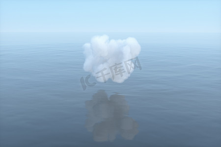 宁静的场景摄影照片_云漂浮在湖面上，宁静的场景，3d 渲染。