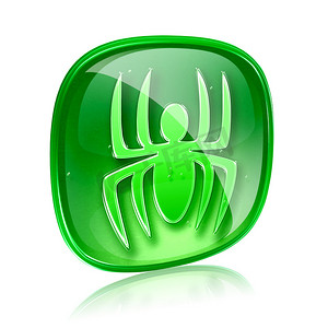 病毒图标绿色玻璃，隔离在白色背景。