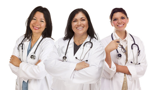 白色的三名西班牙裔女医生或护士