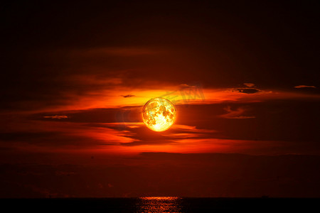 发芽小草摄影照片_在海和海洋光天空剪影云彩的满月