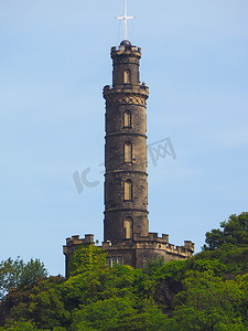 卡顿摄影照片_爱丁堡卡尔顿山上的纳尔逊纪念碑