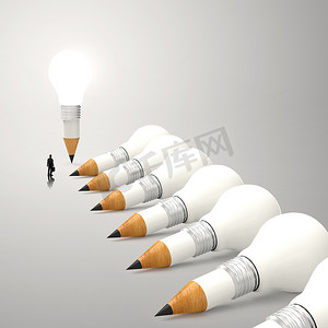 绘图想法铅笔和灯泡 3d 概念创意和 leade