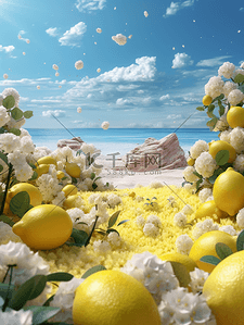 海边清凉背景图片_夏季创意柠檬摄影