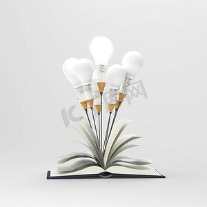 在书外画出想法铅笔和灯泡概念作为 c