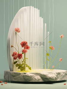 鲜花产品背景图片_电商空景镜头背景室内鲜花艺术圆形展台