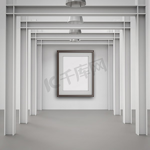 文化墙创意摄影照片_构图墙上空的现代风格框架作为概念