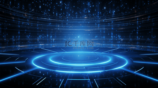 蓝色商务互联网背景图片_蓝色圆环科技舞台底纹背景