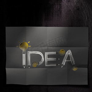 word纹理摄影照片_在深色皱巴巴的纸和纹理背景上设计 word IDEA