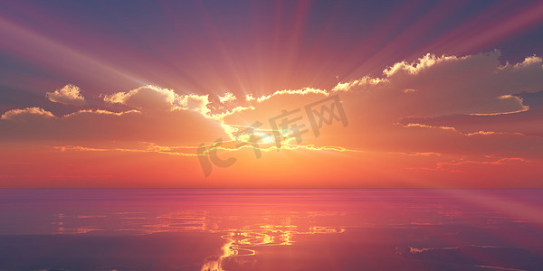 太阳光线摄影照片_美化海上日落，太阳光线