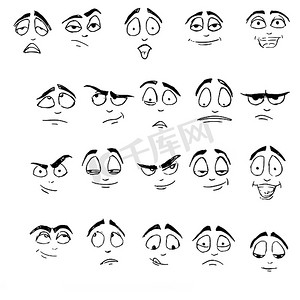 绘制黑白表情符号，表情符号。