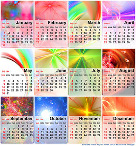 2010 年日历的抽象设计模板。