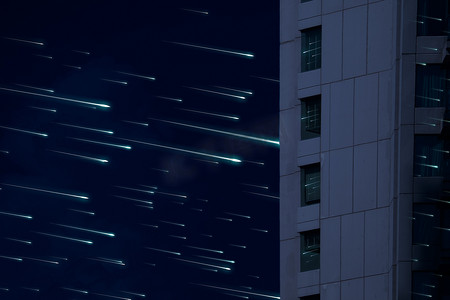 夜空流星雨乌云反射建筑窗