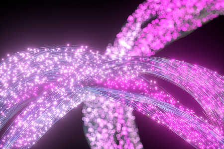 发光的紫色粒子和运动线，3d 渲染。