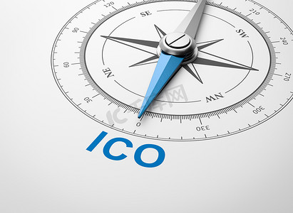 科技罗盘摄影照片_白色背景的指南针，ICO 初始硬币发行概念