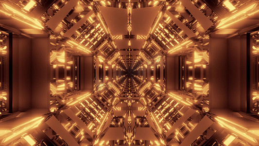 未来派科幻隧道走廊值得炫酷的反射和无尽的发光灯 3d 插图背景壁纸