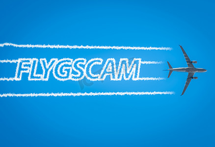 飞机离开喷射尾迹，里面有 Flygscam 字样