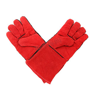 结冰的衣服摄影照片_红色保暖手套。