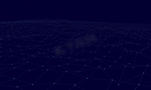 深蓝色渐变上的网络连接点和线。