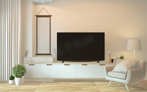 现代空房间日式电视柜-禅宗风格，最小 des