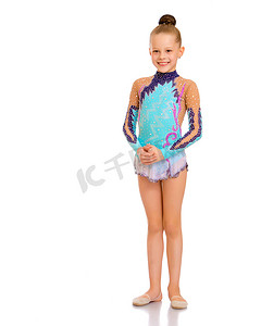 运动泳装的小女孩体操运动员。
