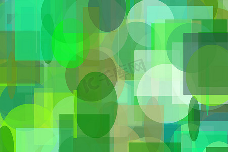 抽象绿色圆圈和椭圆正方形和矩形插图背景