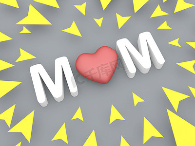 母亲节d摄影照片_3d 妈妈文本与黄色箭头，母亲节概念