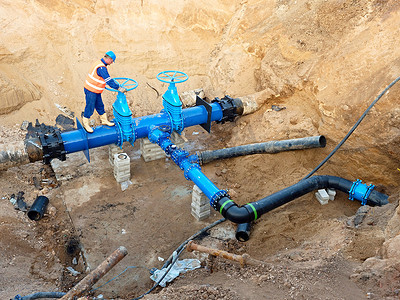 空气阀摄影照片_地下工人重建饮用水系统。