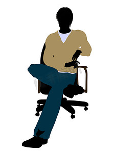 穿着休闲装的男性坐在椅子上插图剪影