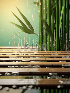 电商空景镜头背景绿色竹子水流竹板展台