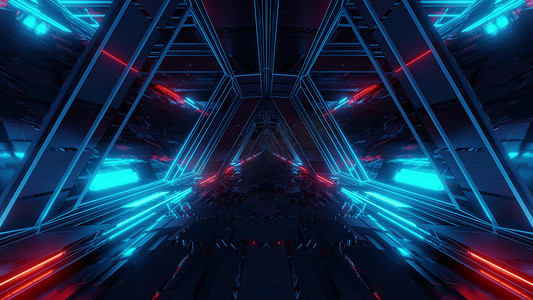 反光玻璃窗摄影照片_未来派科幻太空战舰机库隧道走廊与反光玻璃窗 3d 插图背景壁纸