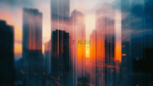 背景夕阳背景图片_橙色光线里的抽象城市背景
